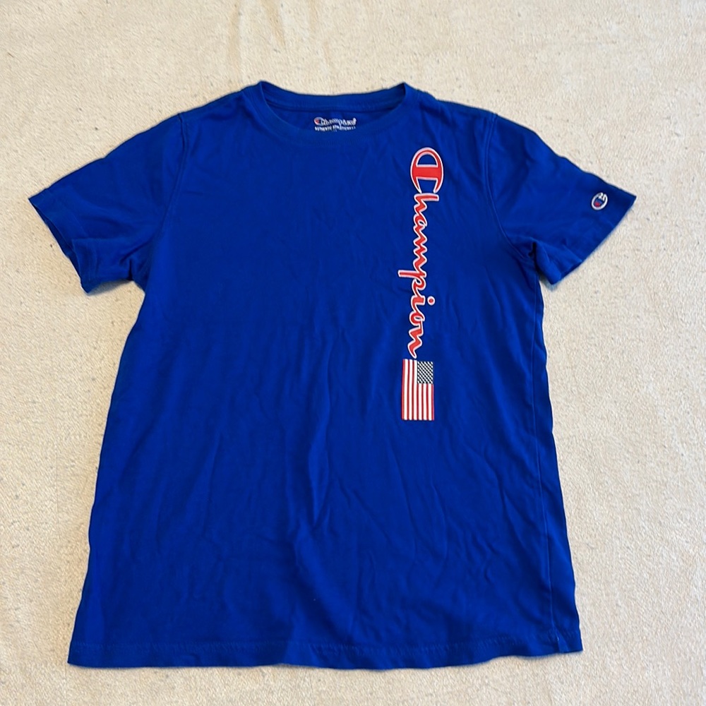 Champion blue shirt, kids medium 10–12